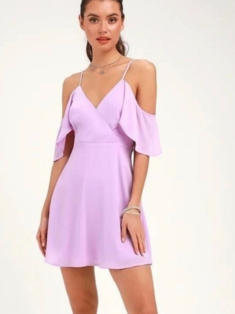 Lulus Lilac Cold-Shoulder V-Neck Mini Dress